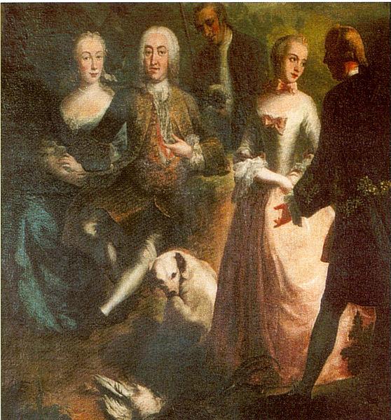 Joseph Esperlin Engagement of Maria Josepha Grafin von Waldburg-Friedberg-Scheer (1731 - 1782) and her cousin, Prince Joseph Wenzel von Furstenberg (1728 - 1783) in 1 oil painting picture